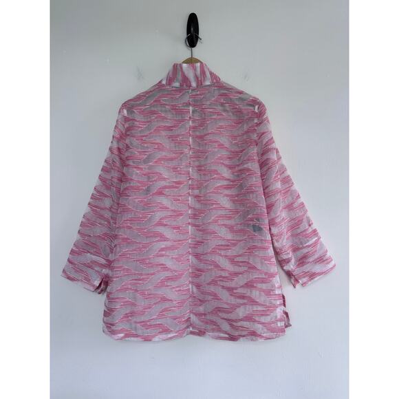 CARLISLE new york light blush pink abstract semi sheer gauzy modern blouse top - Picture 2 of 12